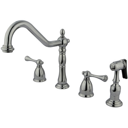 Elizabeth Deck Mount Double Handle Widespread Kitchen Faucet with Buckingham Lever Handles, Polished Chrome