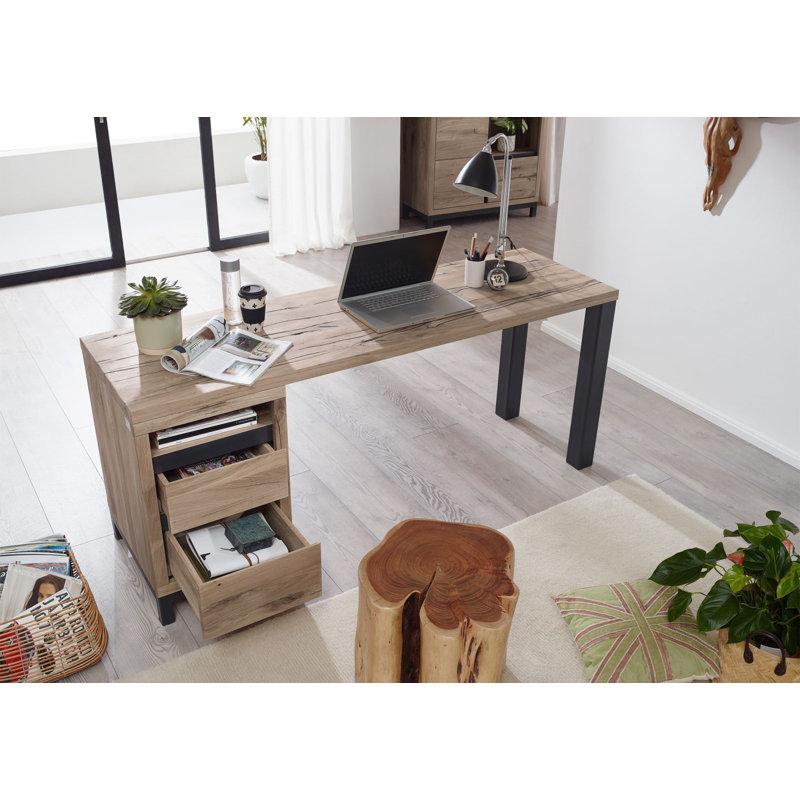 Villanders Solid Wood Writing Desk, Bianco, 76cm H x 220cm W x 55cm D