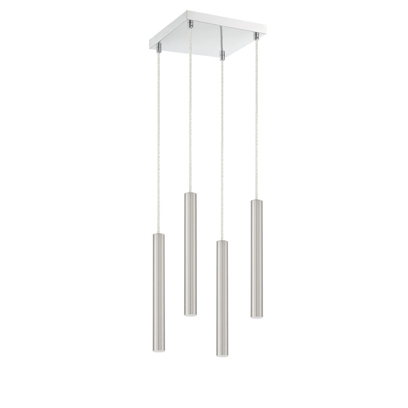 Luminaire suspendu géométrique à DEL 4 lumières Bowning, Nickel satiné