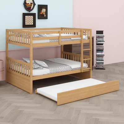 Triple-Sleep Bunk Bed With Integrated Trundle, Ladder, And Protective Rails