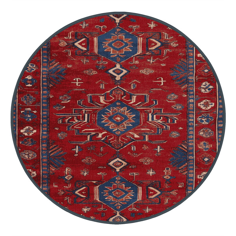 Machine Washable Persian Red Area Rug, Round 5' x 5'