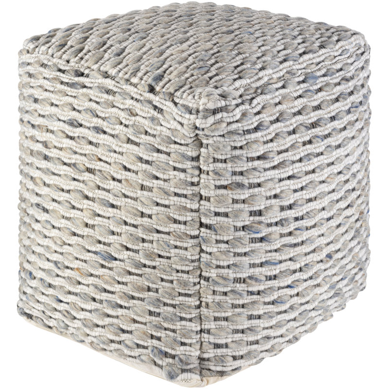 Maubara Upholstered Pouf, Off White/Cream Wool