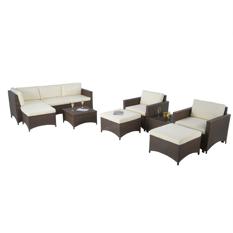 Studio Shine Collection Modular Sectional Sofa, 2 Armchairs with Ottoman and Coffee Table