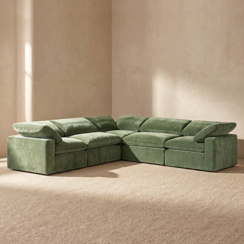 Wonardo Upholstered L-Shaped Sectional, Sagano Green Fabric