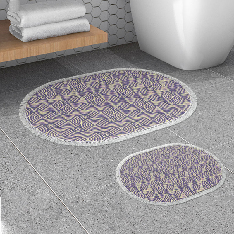Ensemble de 2 tapis de bain à motif géométrique Schlaud, Beige