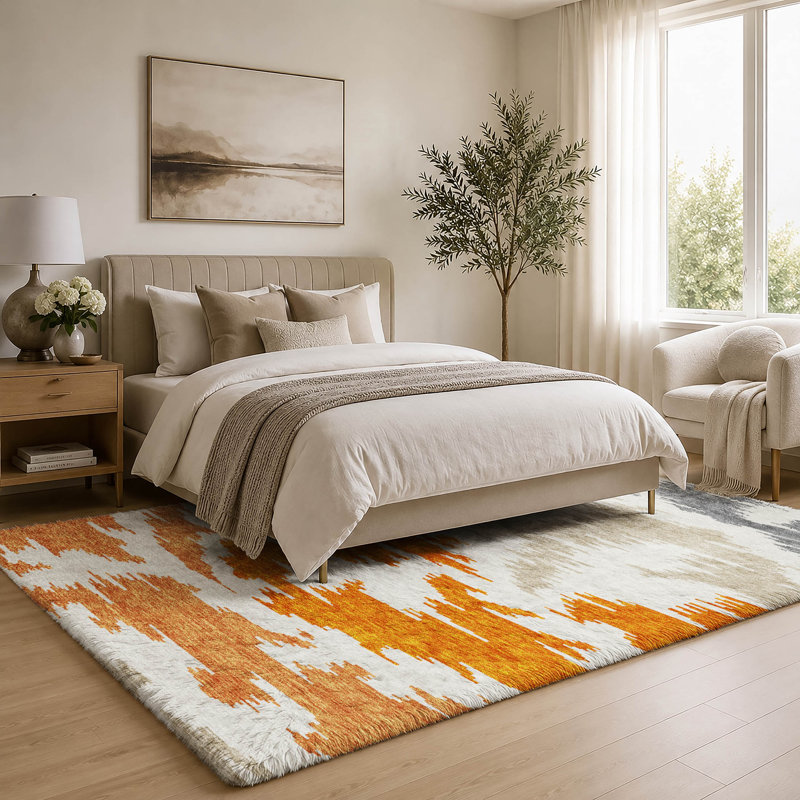 Tapis Dream Shag ADS746 abstrait, lavable à la machine de qualité supérieure, Orange, 5' x 7'6"
