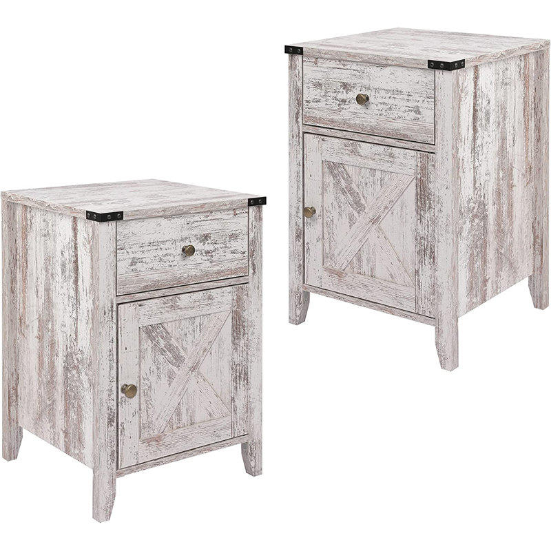 Kunkle Farmhouse Manufactured Wood Nightstand, White, Set of 2