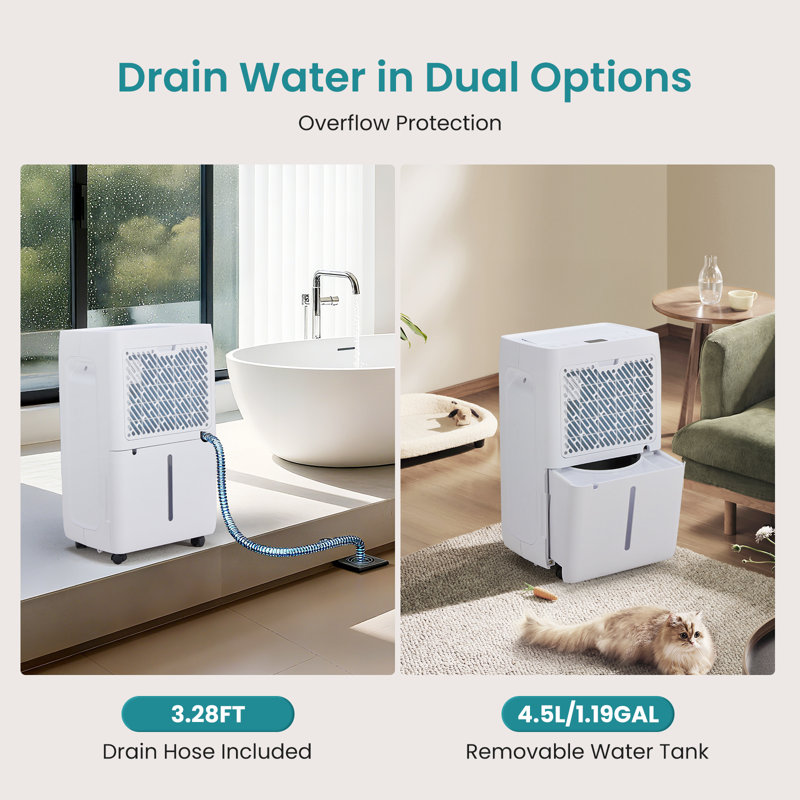 3,500 Sq. Ft Dehumidifier, 50 Pints Dehumidifier for Basement with Drain Hose, 4.5L/1.19 Gallon Water Tank Quiet with Airflow Swing, Ideal Whole House Dehumidifiers for Home, Bedroom & Bathroom