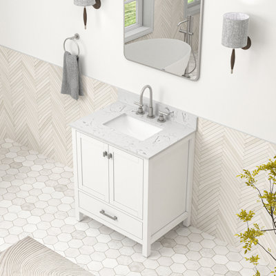 30 Inch Single Sink Freestanding Bath Vanity With Engineered Marble Top