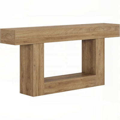 2-Tier Rustic Farmhouse Console Table with U-Shaped Base