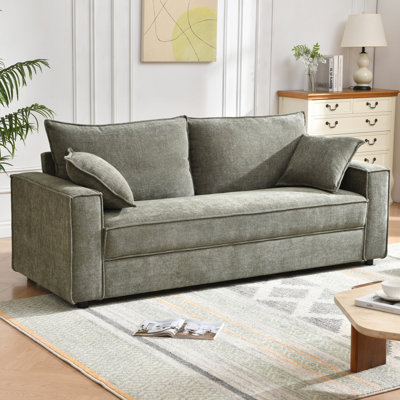 Traditional Upholstered Standard Sofa with Square Armrests and 2 Throw Pillows