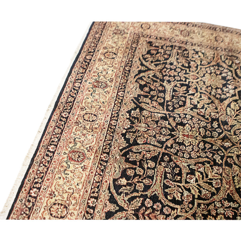 Tapis noir et doré de haute qualité noué à la main