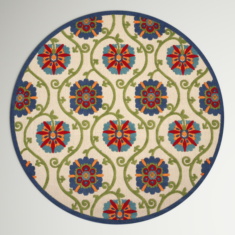 Eaglin Floral Indoor / Outdoor Rug, Round 4'