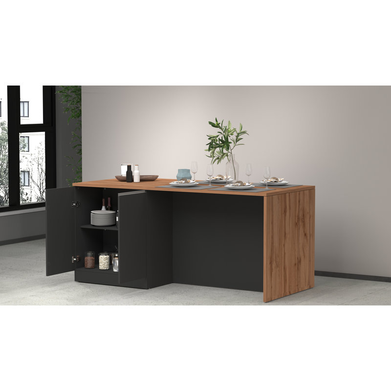 Sadrac Wood Kitchen Island, Anthracite Grey/Oak