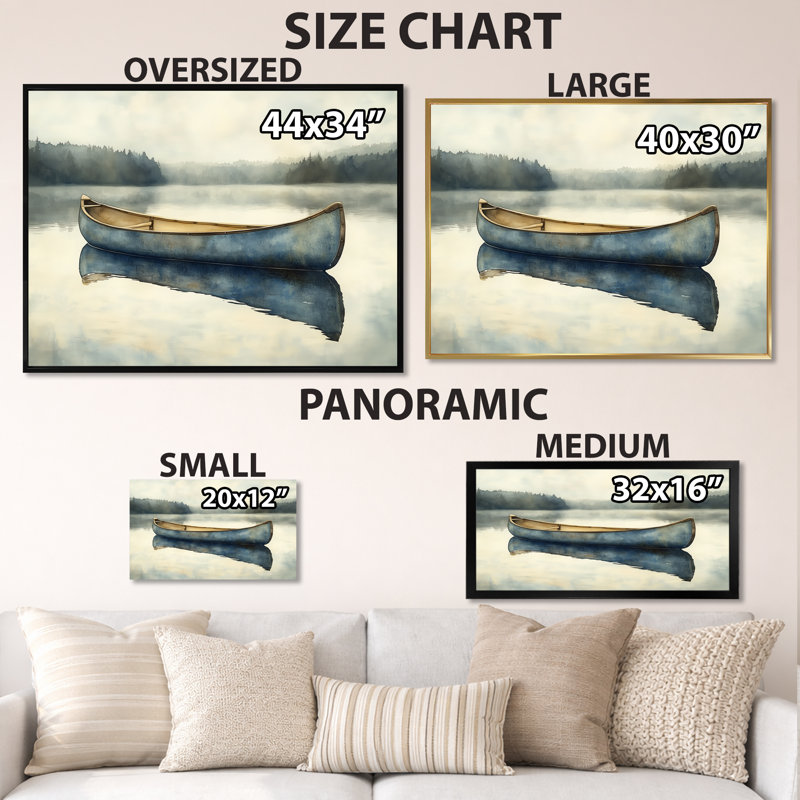 «Soft Canoe Lake II - Blue Lakeside», art mural, H 34 po x l 44 po, Toile tendue