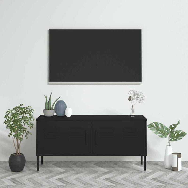 Meuble télé Meuble télé moyen en acier noir avec pieds réglables