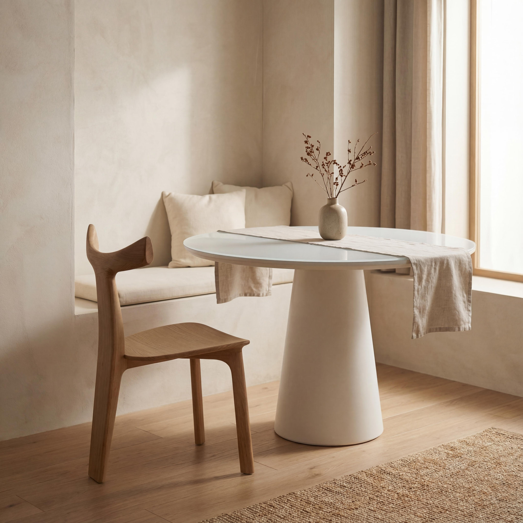 Burdon 47" Glass Top Pedestal Dining Table, White