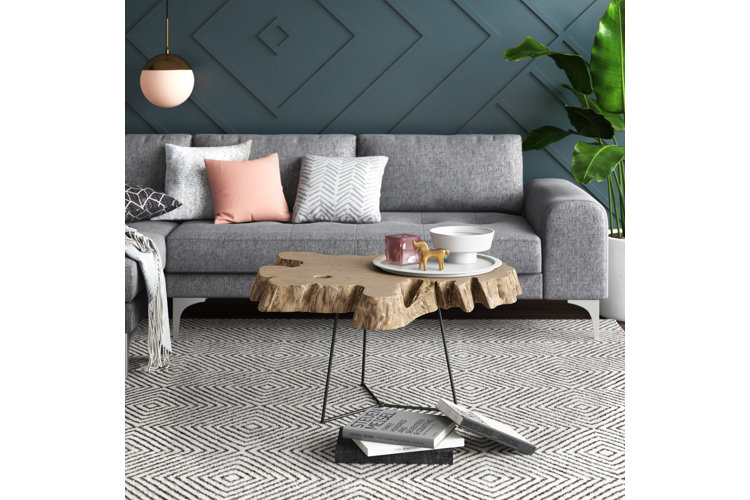 modern living room with a live edge coffee table