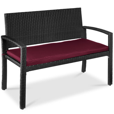  2-Person Outdoor Wicker Bench Garden Patio Porch Furniture W/ 700Lb Capacity - Deep Burgundy/Black