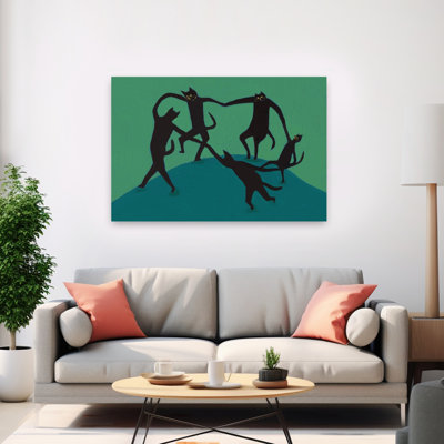 Chat noir dansant, art mural contemporain