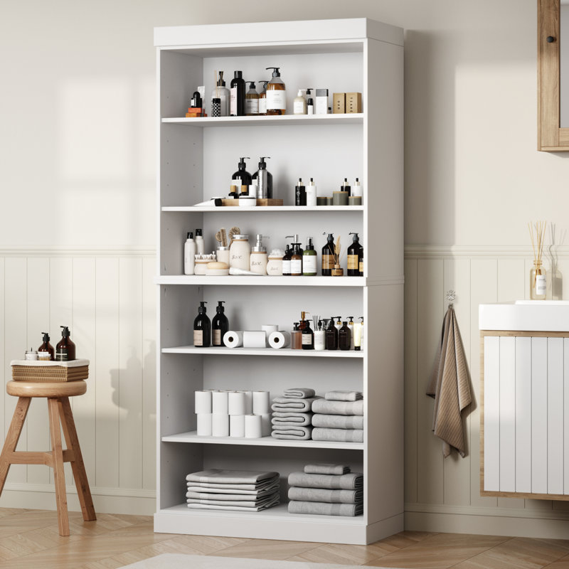 Palace Imports 100% Solid Wood Bathroom Storage Cabinet, Adjustable Shelves, 71.5" Tall, 71.5" H x 32" W x 15.5" D, White
