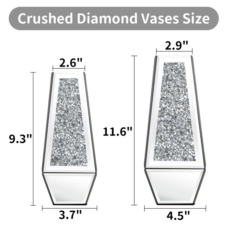 Cerrie Handmade Glass Decorative Table Vase (Set of 2) Crushed Diamond Inlay Glam Modern Home Decor