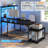L Shaped Reversible Computer Desk With Power Outlet & Long Monitor Stand & Led Lights & Storage Shelves-1153547737-1153547738