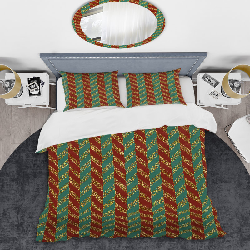 Chevrons de Noël - Ensemble de housse de couette abstrait - Microfibre de polyester