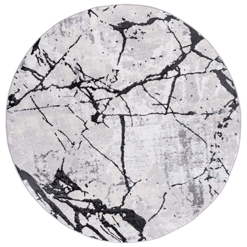Tapis gris / noir abstrait Metzger, Rond 10pi