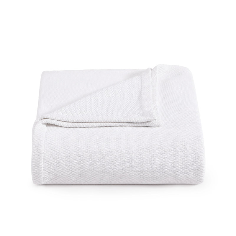 Tommy Hilfiger Cotton Pique Solid Blanket, White, Queen