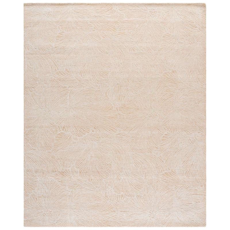 Tapis floral en laine et en coton touffeté à la main Larramore doré / ivoire, Rectangle 8 pi x 10 pi