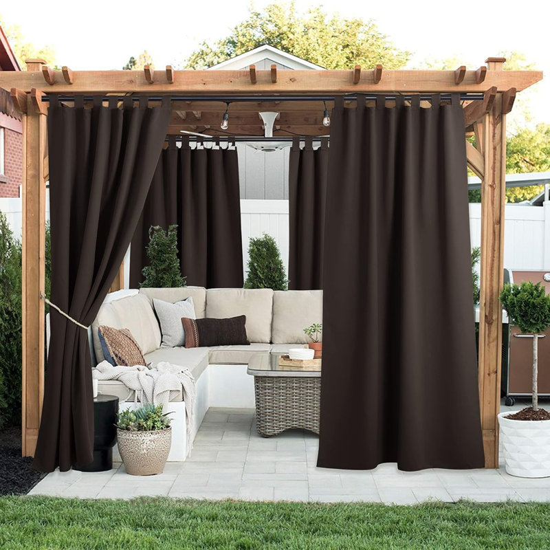 2 Panels Outdoor Curtains for Patio Waterproof, Thermal Insulated Detachable Sticky Tab Top Room Darkening Great Vertical Drape Outdoor Divider for Pergola