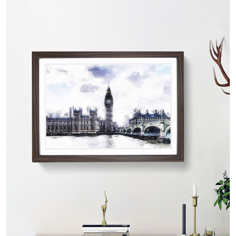 The Houses of Parliament London in Abstract - Picture Frame Painting Print, Walnut Framed, 36cm H x 48cm W x 2cm D