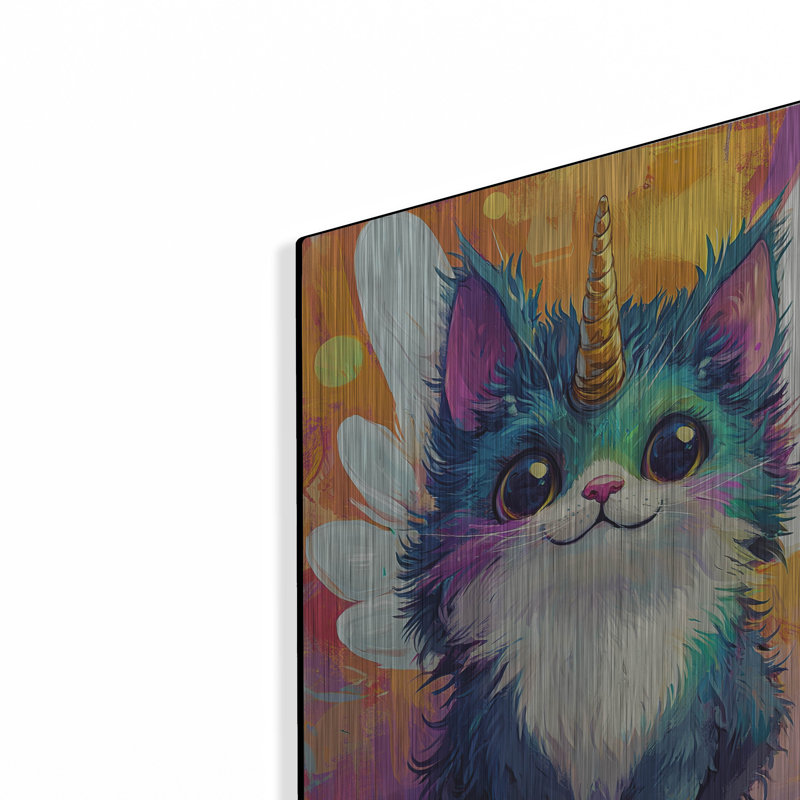 Art mural en métal Winston Porter «Funny and Colorful Unicorn Cat» par Momart, H 16 po x l 12 po