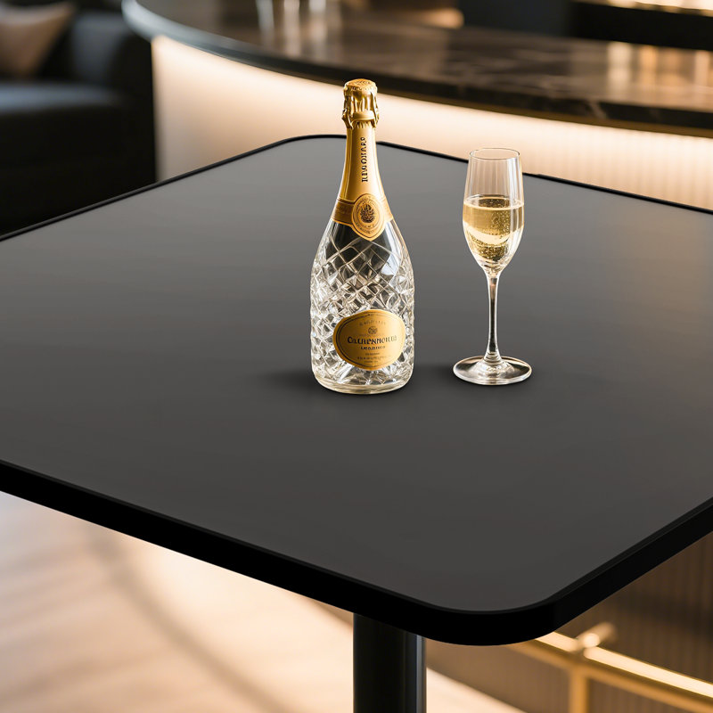 Bistro Pub Table Square Adjustable Height Cocktail Bar Table with Metal Base and Wooden Table Top, Black, 31.5" W x 31.5" L