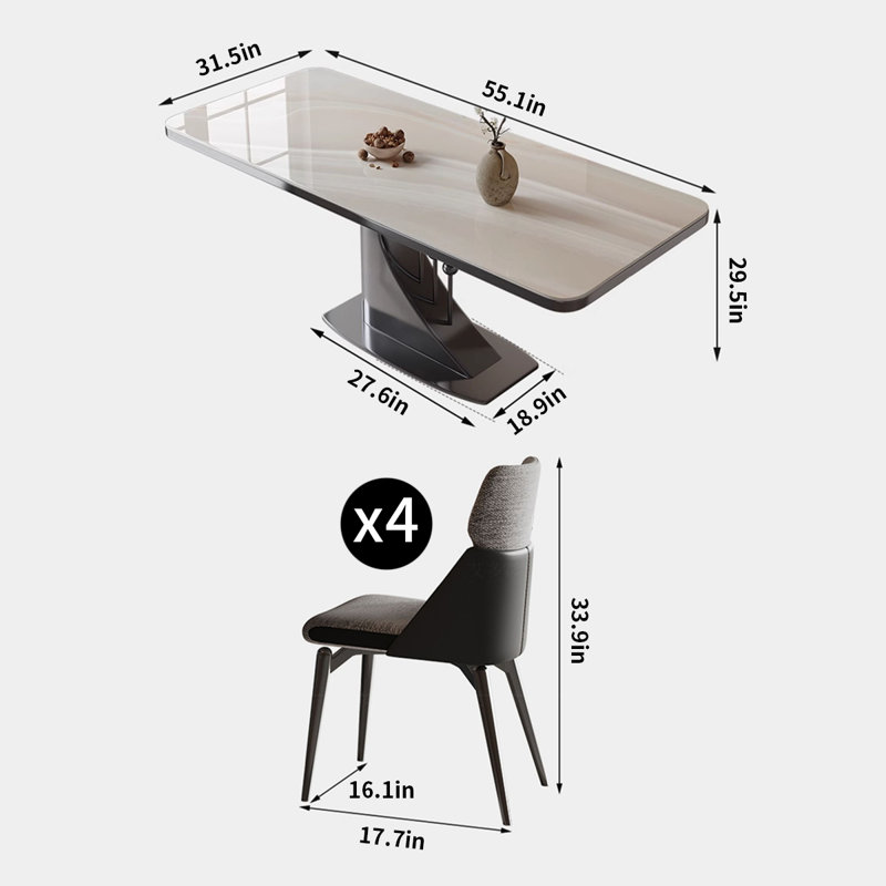 Elegant Microcrystalline Stone Dining Table Set, 29.5"H x 55.1"L x 31.5"W