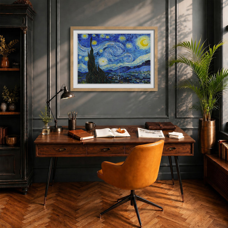 The Starry Night by Vincent Van Gogh - Framed Print, 27cm H x 36cm W x 2cm D, Oak Framed