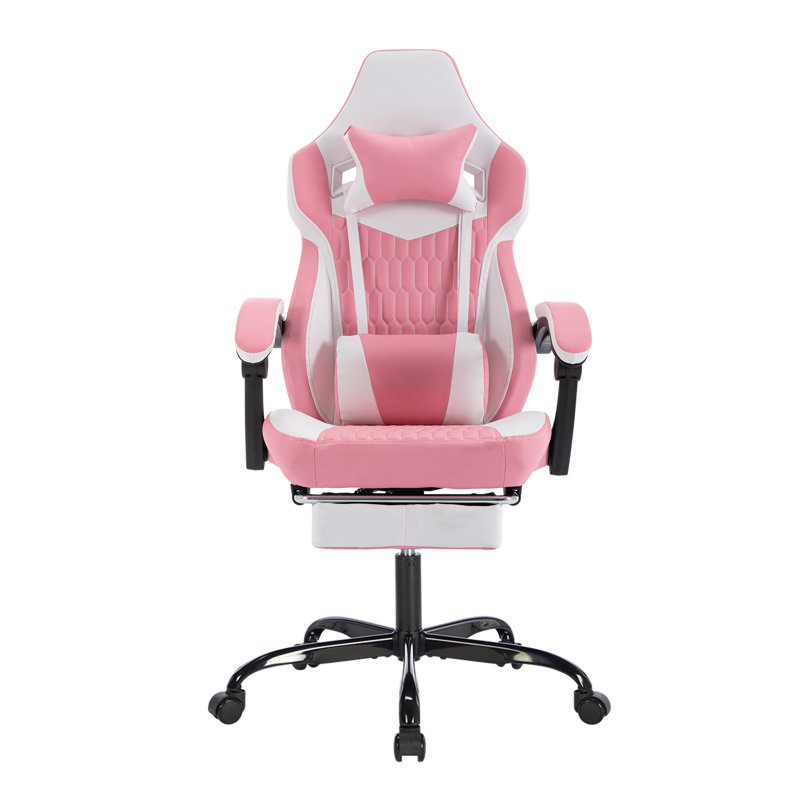 Ergonomic High Back PVC Leather Gaming Chair With Footrest And Lumbar Support - Pink, Pink, 40" H x 20.87" W x 18.9" D