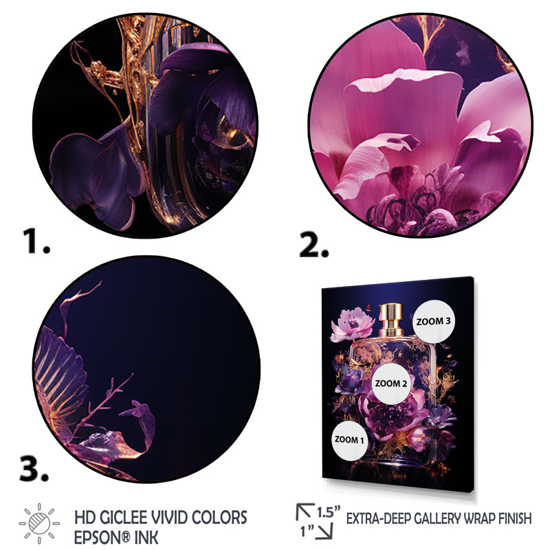 Mauve Poised Petals Perfumes - Parfums, art mural, Cadre flottant noir, H 32 po x l 16 po x P 1 po