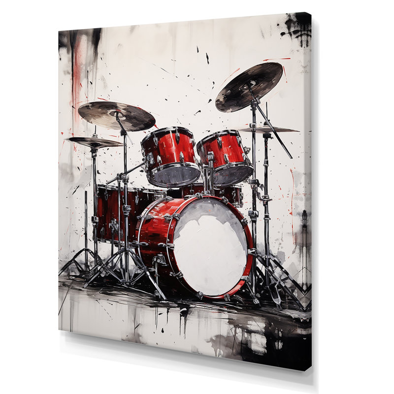 «Music Drums Pulse Deep Red II» sur toile, Toile tendue, H 32 po x l 24 po x P 1 po