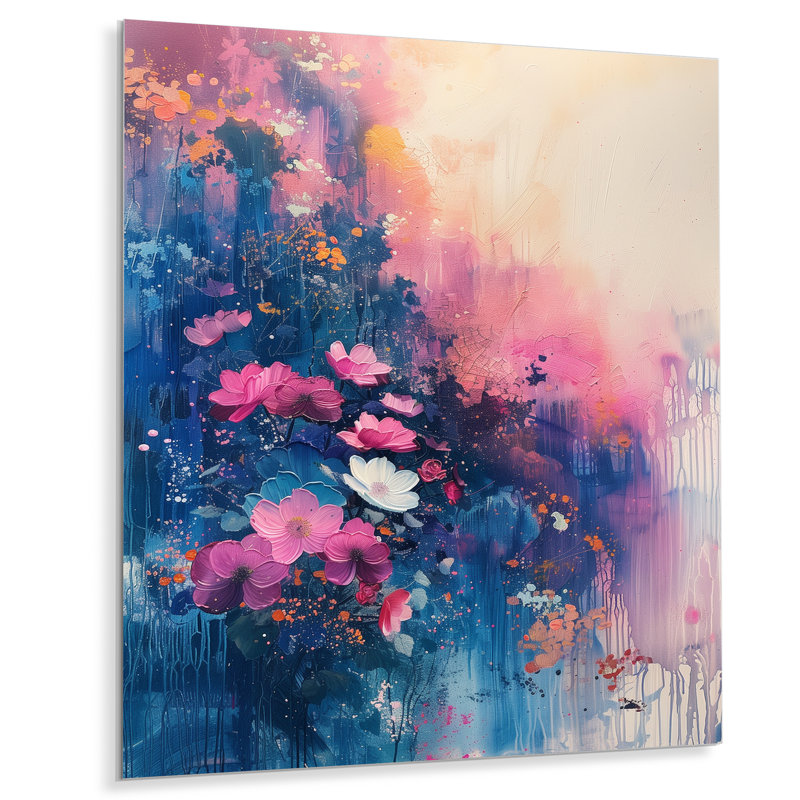 Collage de fleurs bleues et roses - décoration murale fleurs, White Picture Framed, 32" H x 24" W