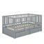 Lit de jour simple en bois avec garde-corps en forme de clôture pour la sécurité et deux tiroirs intégrés pratiques pour le rangement-229489509