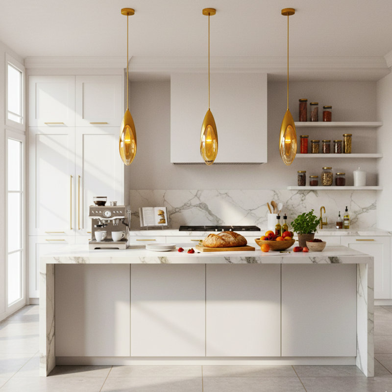 Dainte Lilly Pendant Light – Luxury Brass & Crystal Pendant Light with Adjustable Rope for Bedroom, Dining Room & Entryway