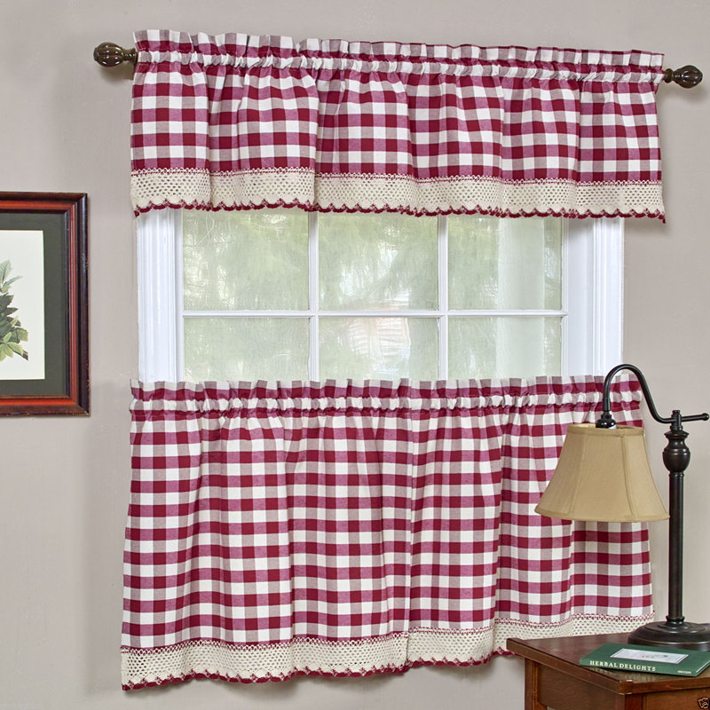 Bellair Plaid Tailored Kitchen Curtain, Burgundy, 58" W x 36" L