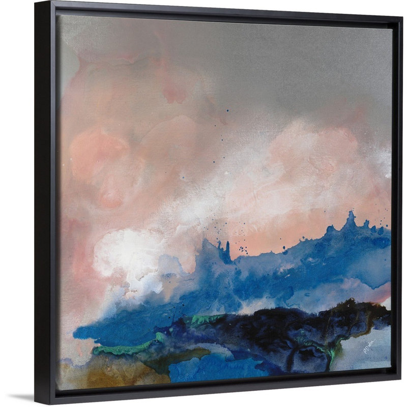 « blue etude ii », peinture sur toile, H 13,7 po x l 13,7 po x P 1,75 po, Cadre flottant noir