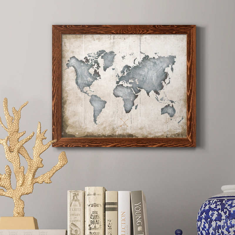 " Industrial Map ", 24" H x 18" W x 1.5" D, Maple Framed