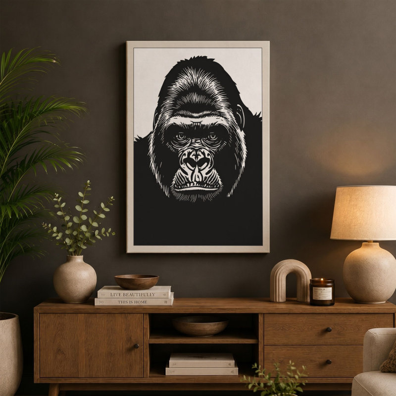 Gorilla Confrontation Modern - Wrapped Canvas, 36x24 - 91.4 x 61.0 cm, Sage Border