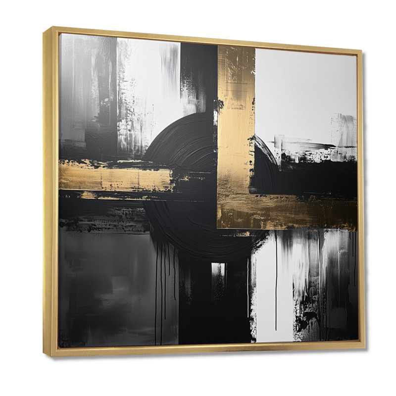 Scher - Art mural abstrait, Impression encadrée flottante, H 30 po x l 30 po, Doré