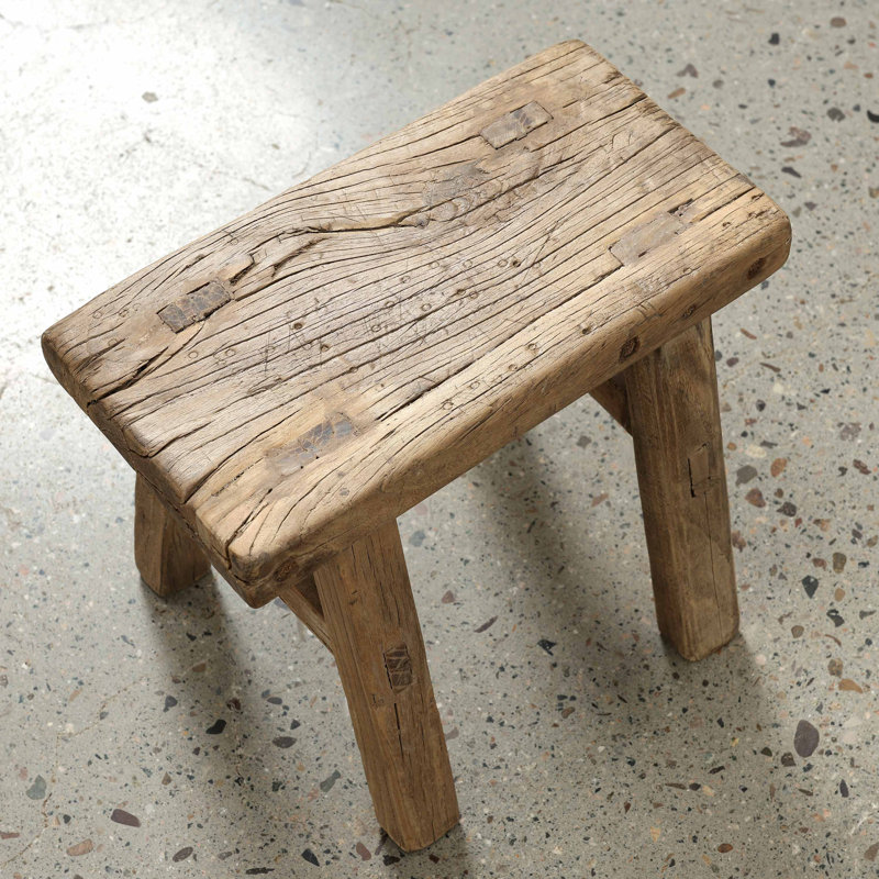 11-inch W Rustic Vintage Mini Stool Rectangular Wooden Accent with Weathered Natural Finish