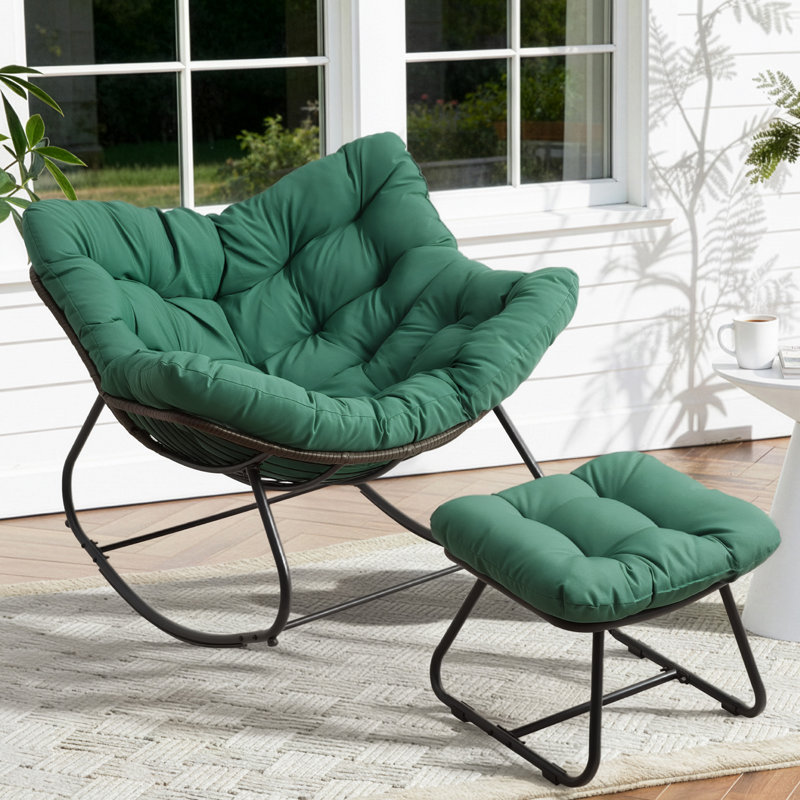 Chaise berçante de patio avec repose-pieds, Vert